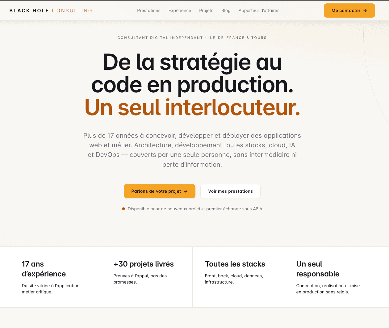 Black Hole Consulting : Développement du site internet et de son backoffice